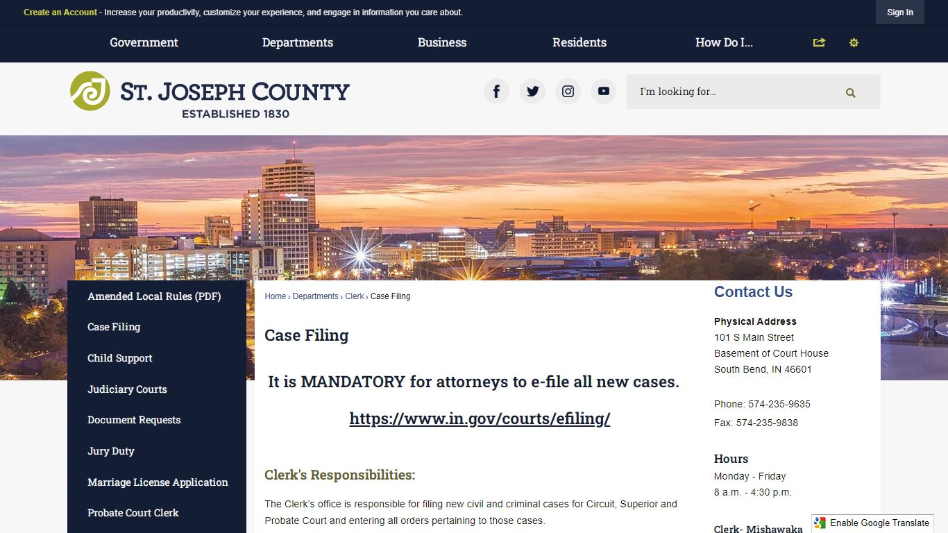 Case Filing - St. Joseph County, Indiana